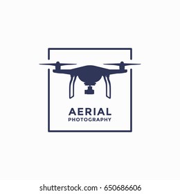 Logo template drone. Icon blue on white. Vector illustration.