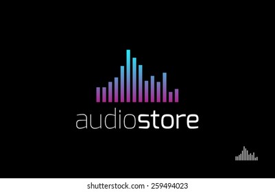 Logo template electronic music, equalizer, store, dj, nightclub, disco. Brand, branding, corporate, identity, logotype, company. Clean and modern style design