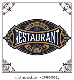 Plantilla de logotipo elegante con líneas de adorno. Firmar para restaurante u otro negocio