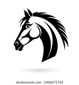 Plantilla de logotipo con una cabeza de caballo blanca y negra con un fondo blanco