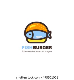 Logo template fish menu for lovers of burgers. Tuna fish logo. Vector logo Burger