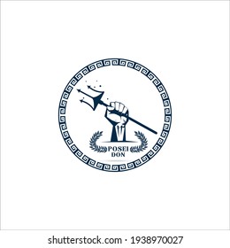 Logo-Vorlage Faust Hand, die Trident-Isolat mit Olivenzweig mit Donner-Symbol für griechischen Gott Poseidon auf weißem Hintergrund Vektorgrafik