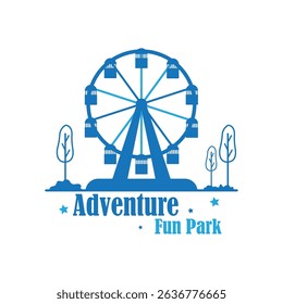 Logo template for fun park in line style on a white background. Ferris wheel in fun park or funfair attraction.