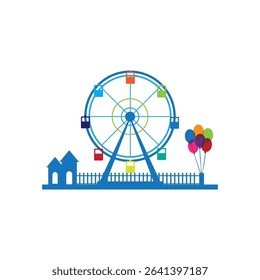 Logo template for fun park in line style on a white background. Ferris wheel in fun park or funfair attraction.