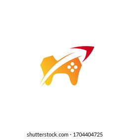 Logo template of game and arrow. Simple flat style. Vector logo template ready for use.