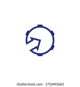 Logo template of gear and arrow. Simple flat style. Vector logo template ready for use.