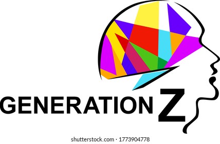 Logo template for generation Z with a human head and colorful pieces in it. Vector illustration.