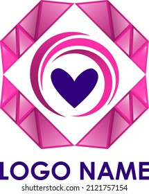 Logo template with geometric pattern and heart. Vector illustration.