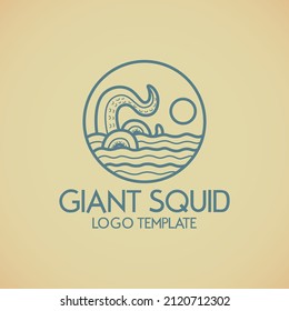 Logo template of giant squid with simple line art style