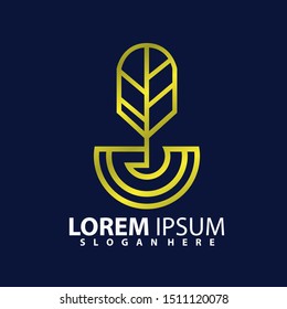 logo template is gold, leaf and hand shaped