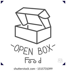 Logo template for goods or food. Simple design for decor with open box. Vector