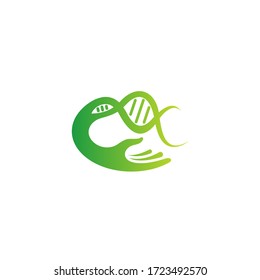 Logo template of hand and dna. Simple flat style. Vector logo template ready for use.