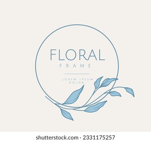 Plantilla con siluetas dibujadas a mano de ramas, flores y hojas. Corona elegante y delicada. Diseño de vectores botánicos