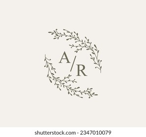 Logo template with hand drawn silhouettes of branches and leaves. Elegant delicate vector floral frame for labels, corporate identity, wedding invitation, save the date