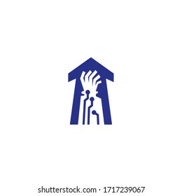 Logo template of hand and technology. Simple flat style. Vector logo template ready for use.