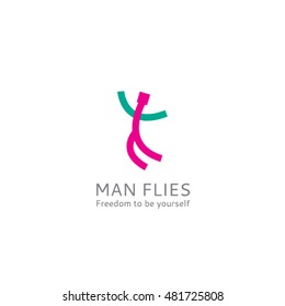 Logo template happy man jumping. Stylized man jump logo