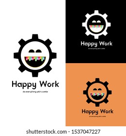 Logo template Happy work, black background Logo style with elegant vector design