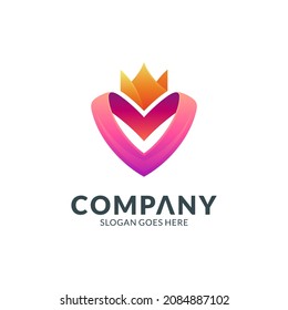 logo template of heart with a crown in gradient colors