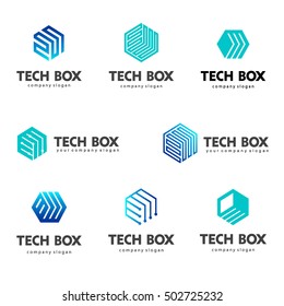 Logo template hexagon design. Tech box