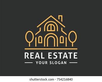 Logo template of the house. Can be used for real estate, or for a hotel. Vector format, available for editing.