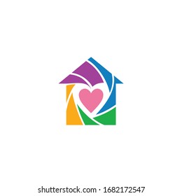 Logo template of house and love. Simple flat style. Vector logo template ready for use.