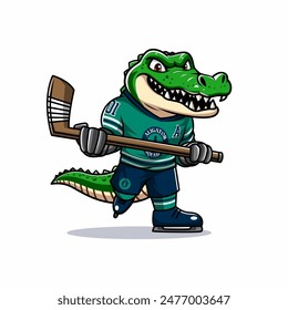 Logo template illustration crocodile mascot for ice hockey team sport. Vector eps 10