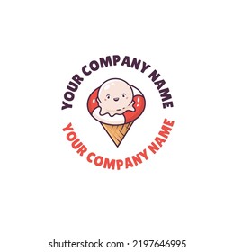 Logo template illustration with cute ice cream character and nautical theme
