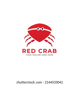 Logo template with an image of a crab drawn by graphic lines on a light background. Retro emblem for the menu of fish restaurants, markets and shops. Vector vintage engraving illustration.