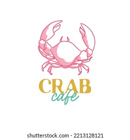 Logo template with an image of a crab drawn by hand drawn lines. Emblem for the menu of fish restaurants, markets and shops. Vector illustration