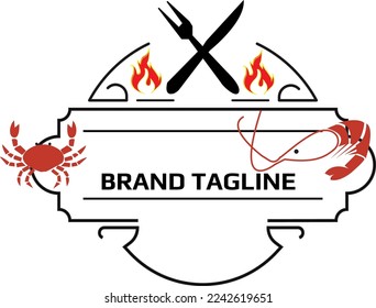 Logo template with an image of a crab drawn by graphic lines on a light background.