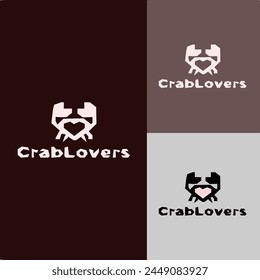 Logo-Vorlage mit einem Bild einer Krabbe, die durch grafische Linien auf einem hellen Hintergrund gezeichnet ist. Retro-Emblem für die Speisekarte der Fischrestaurants, Märkte und Geschäfte. Vektorgrafik Vintage Gravur Illustration.