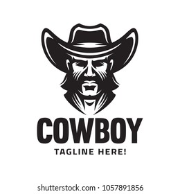 Logo template with the image of the man in hat. Cowboy. Sheriff. Mascot.