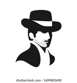 Logo template with the image of the man in hat. Cowboy. Sheriff. Mascot