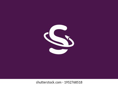 Logo template initial letter S with planet ring symbol and rocket symbol. Trending negative space design.