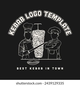 A logo template for a kebab shop with two chefs cutting meat from a rotisserie.