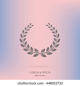 Logo template. Laurel wreath. Modern vector abstract creative sign or symbol on blur background with pantone colors of the year 2016 Rose Quartz and Serenity. 