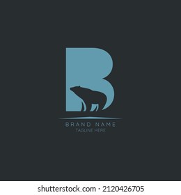 Logo template letter B with bear incorporated. Negative Space abstract Style Modern Vector Editable