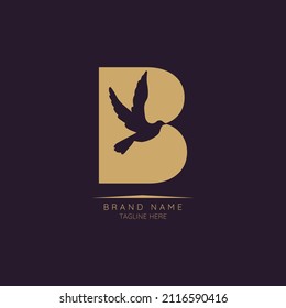 Logo template letter B with bird incorporated. Negative Space abstract Style Modern Vector Editable