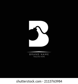 Letra B del logotipo con bomba incorporada. Espacio negativo abstracto estilo Vector moderno editable