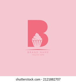 Letra B del logotipo con cupcake incorporado. Espacio negativo abstracto estilo Vector moderno editable