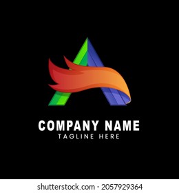 Plantilla de logotipo de letra un fuego combinado con colores degradados