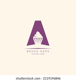 Logo template letter A with cupcake symbol incorporated. Negative Space abstract Style Modern Vector Editable