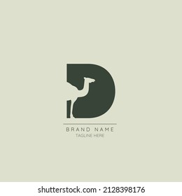 Letra de patrón de logotipo D con el símbolo CAMEL incorporado. Espacio negativo abstracto estilo Vector moderno estilo editable.