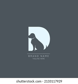 Logo template letter D with DOG symbol incorporated. Negative Space abstract Style Modern Vector Editable.