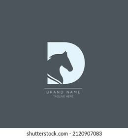 Logo template letter D with HORSE symbol incorporated. Negative Space abstract Style Modern Vector Editable.