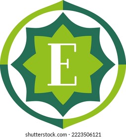 Logo template with the letter E on the background of a geometric elements. Vector illustration.