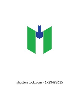 Logo template of letter m and arrow. Simple flat style. Vector logo template ready for use.