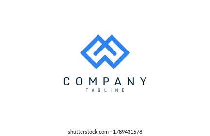 Logo template letter M in bold blue geometry