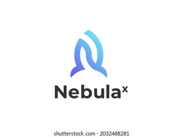 Logo template letter N with rocket launch monogram blue gradient color symbol.