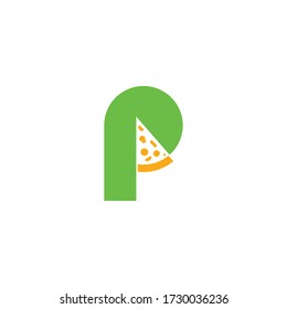 Logo template of letter p and pizza. Simple flat style. Vector logo template ready for use.